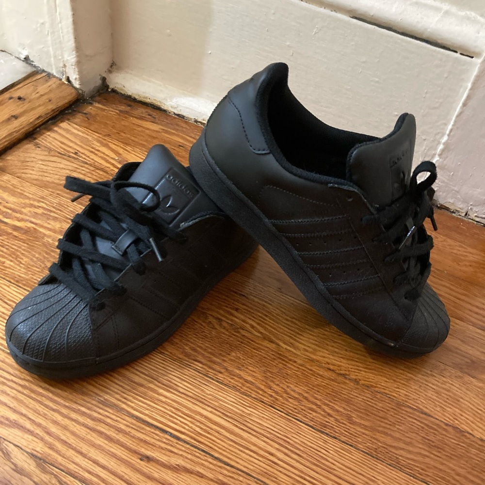 All black ADIDAS shell top sneakers